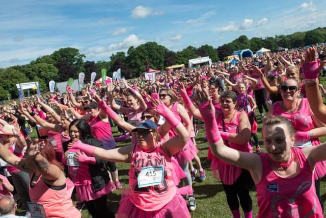The girls warm up before the run.