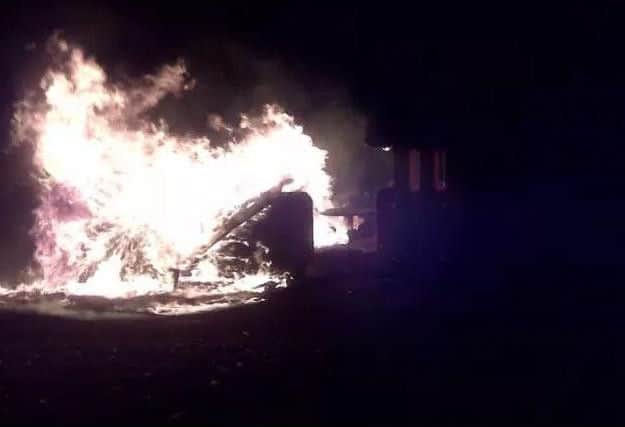 The Abington park train was set on fire by vandals three times. The photo shows the 2008 arson.