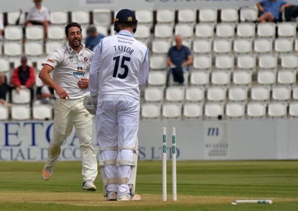 Ben Sanderson took nine wickets in the match as Northants defeated Derbyshire (pictures: Dave Ikin)