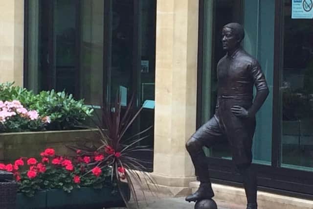 The new statue of Walter Tull, who joined Northampton Town Football Club in 1911 before becoming the first black officer to lead white British soldiers in battle during WWI.