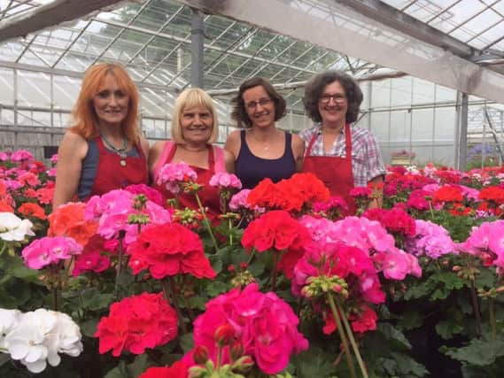 The girls at the Cramden Nursery with their award-winning flowers.
