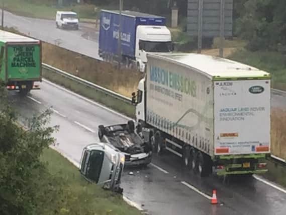 Two cars were flipped in the incident on the A45 near Northampton.