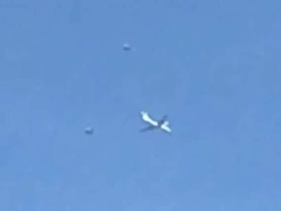 The large military plane seen was flying over the town at around 12.30pm.