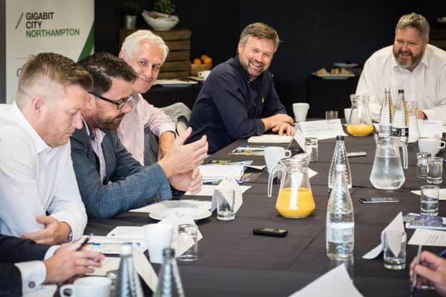 Left to right,Head of IT at Churches Shoes, Brian Facer, Commercial Director at The Northampton Saints, Rob Purdie, Regional Policy Lead for the Federation of Small Businesses, Martin Kemp, Head of Public Sector at CityFibre & Marc Lough, City Development Manager at CityFibre