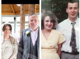 Mandy and Chris Dolan as they are now, left, and as they were when they bought the Castle Inn, St James, in 1989.