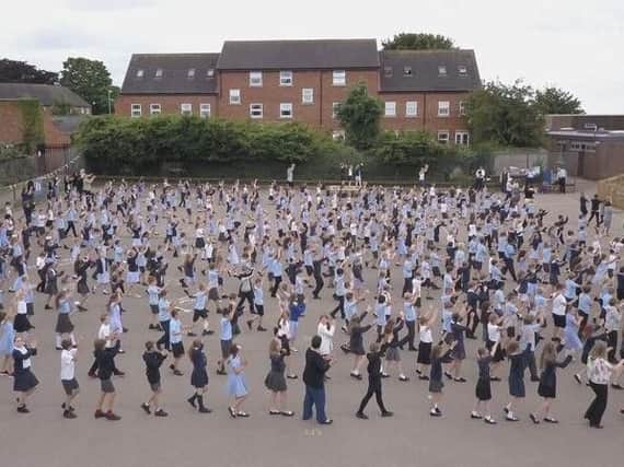 All 510 pupils at Brixworth Primary School lined up for the flash mob.