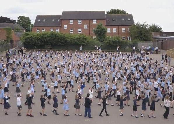 All 510 pupils at Brixworth Primary School lined up for the flash mob.