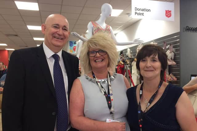 Project manager Nick Morton, general manager Jayne Sergeant and store manager Jacqueline McCabe welcome shoppers to the store.