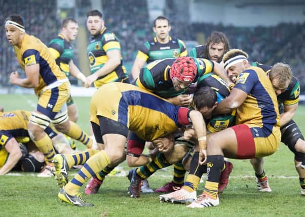 Jamal Ford-Robinson (second from right) faced Saints at Franklin's Gardens back in January (picture: Kirsty Edmonds)