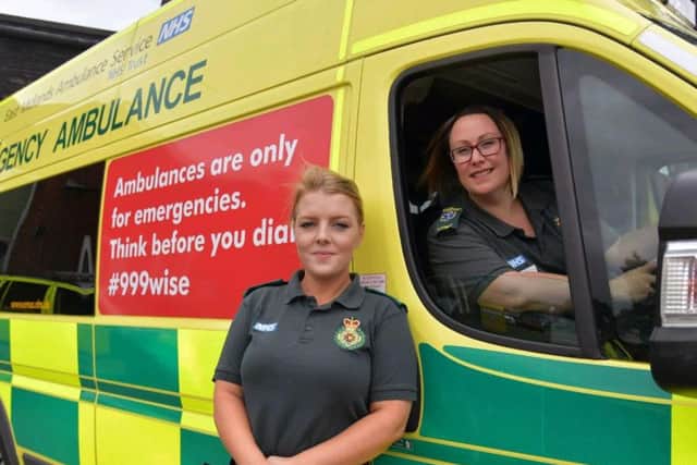 (Pictured from left to right) technician, Hannah Lockhart-Cole with paramedic, Nichola Frost at Northampton North Ambulance Station.