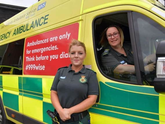 (Pictured from left to right) technician, Hannah Lockhart-Cole with paramedic, Nichola Frost at Northampton North Ambulance Station.