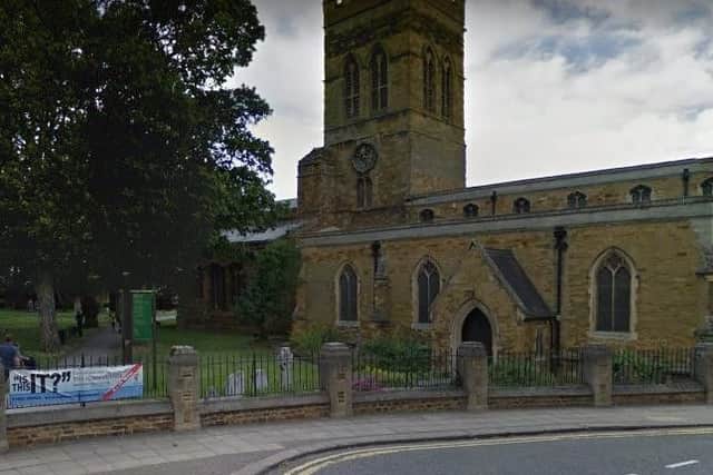 Police want to speak to an Asian man aged "about 50" in connection with a flashing incident in the grounds of St Giles Church.