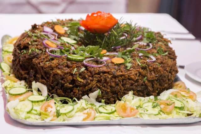 This onion bhaji cake weighed 15kg and was the chefs first attempt.