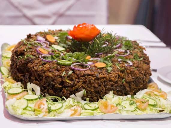 This onion bhaji cake weighed 15kg and was the chefs first attempt.