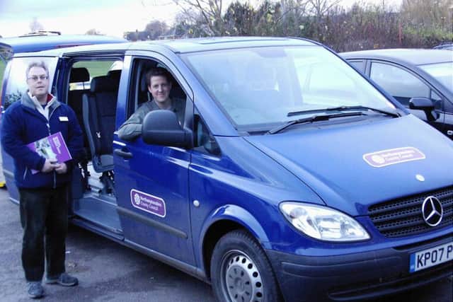 Craig White an accessibility planning officer for Northamptonshire County Council and Matt Hammon (driver) a managing consultant show-off the Mercedes Benz mini-bus intended for use from 2008.