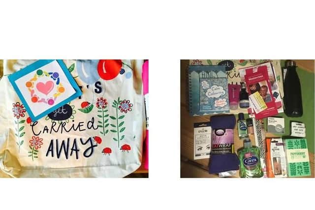 The kit bags contain items which help patients cope with the side effects of chemotherapy.