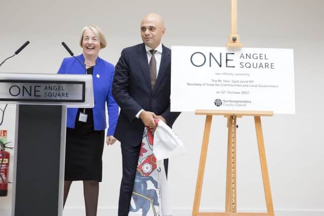 Sajid Javid and council leader Heather Smith.