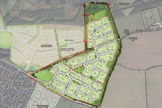 The Hampton Green masterplan shows the outline for 525 homes north of Newport Pagnell road.