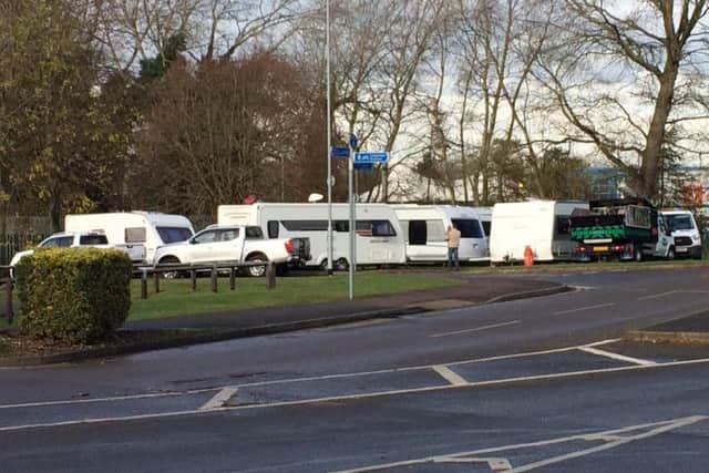 The travellers parked outside Billing Aquadrome's main gate.
