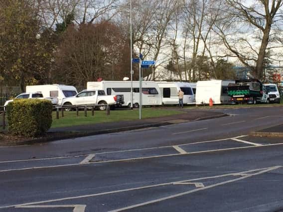 The travellers parked outside Billing Aquadrome's main gate.