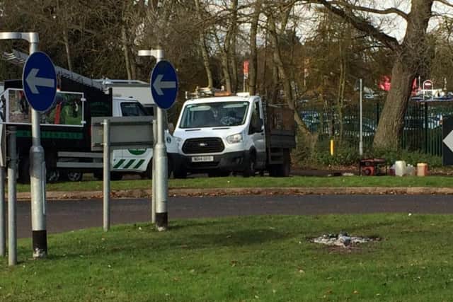 A burnt-out campfire on the roundabout. The group reportedly lit a fire there at around 9pm yesterday (November 15).