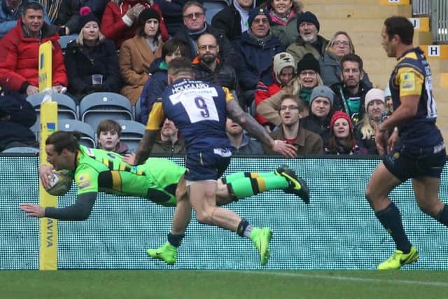 Ben Foden scored for Saints at Sixways (pictures: Sharon Lucey)