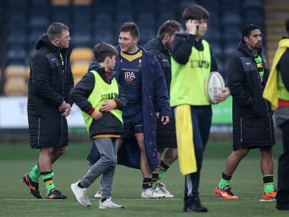 Alex Waller (left) and Ethan Waller caught up after the final whistle at Sixways, with the former Saints man enjoying the bragging rights (pictures: Sharon Lucey)