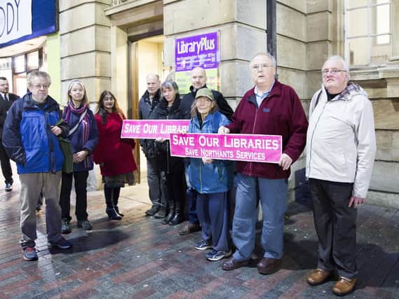 L-R: Ron Mendel, Kate Scott, Anjona Roy, Tony Kightley, Eluned Lewis, Paul Bosworth, Marian Hudson, Dave Green and Alan Jones showing their support to keep libraries open.